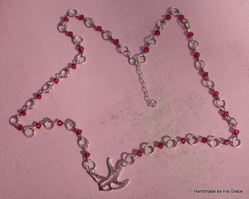 Sterling Silver Sparrow Fuchsia Swarovski Crystal Necklace