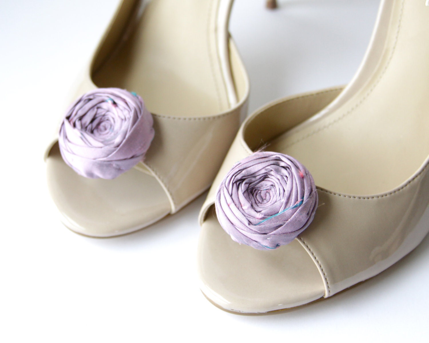 Rosette Shoe Clips Light Phlox Purple Silk Flower Shoe Clips with Bluette Clips 1.75 inches