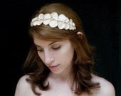 Troy - bridal hair accessory, Grecian wedding tiara, Ivory leaves headband made of satin leaves and pearl beads