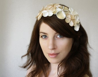 Bridal Hair Accessory, Bridal flower headband, Ivory floral crown, wedding hair accessories, Ivory satin flowers pearls