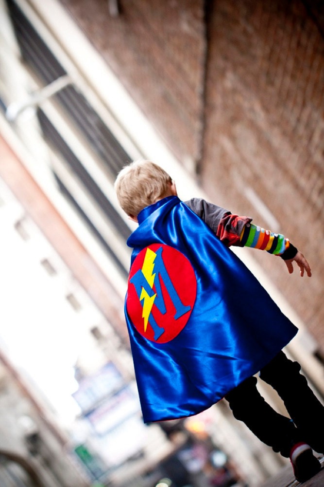 Super Hero Cape PERSONALIZED Boy birthday gift - Letter w/ Bolt Birthday Present