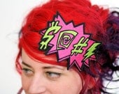 Potty Mouth Comic Headband, Hot pink and lime green