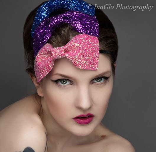 Purple Glitter Bow Headband