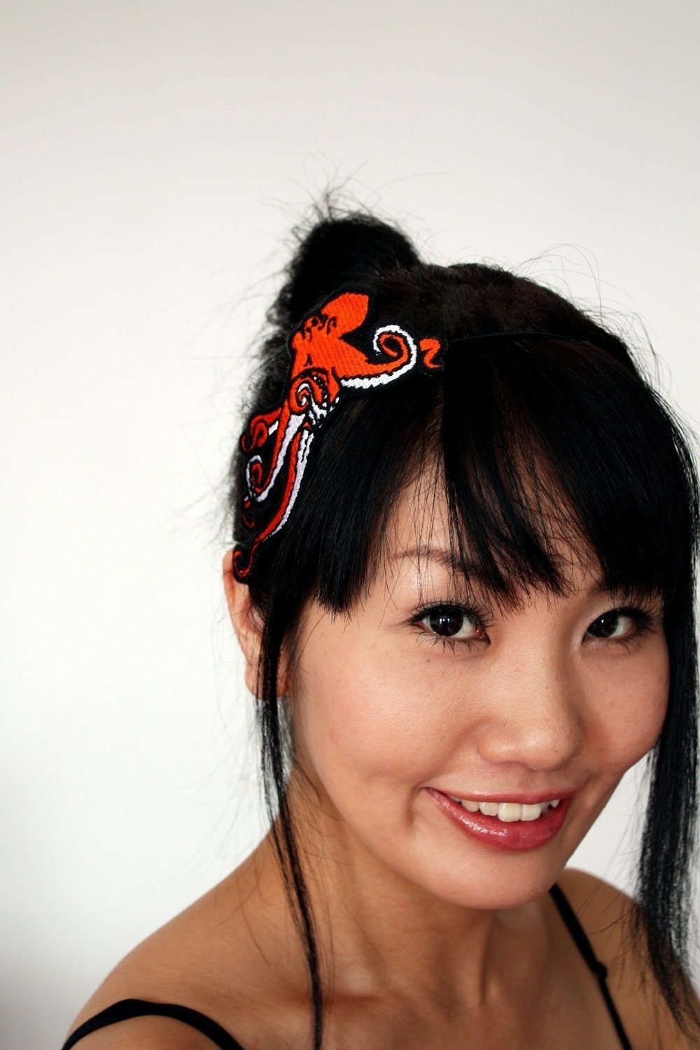 Octopus Embroidered Headband in Orange