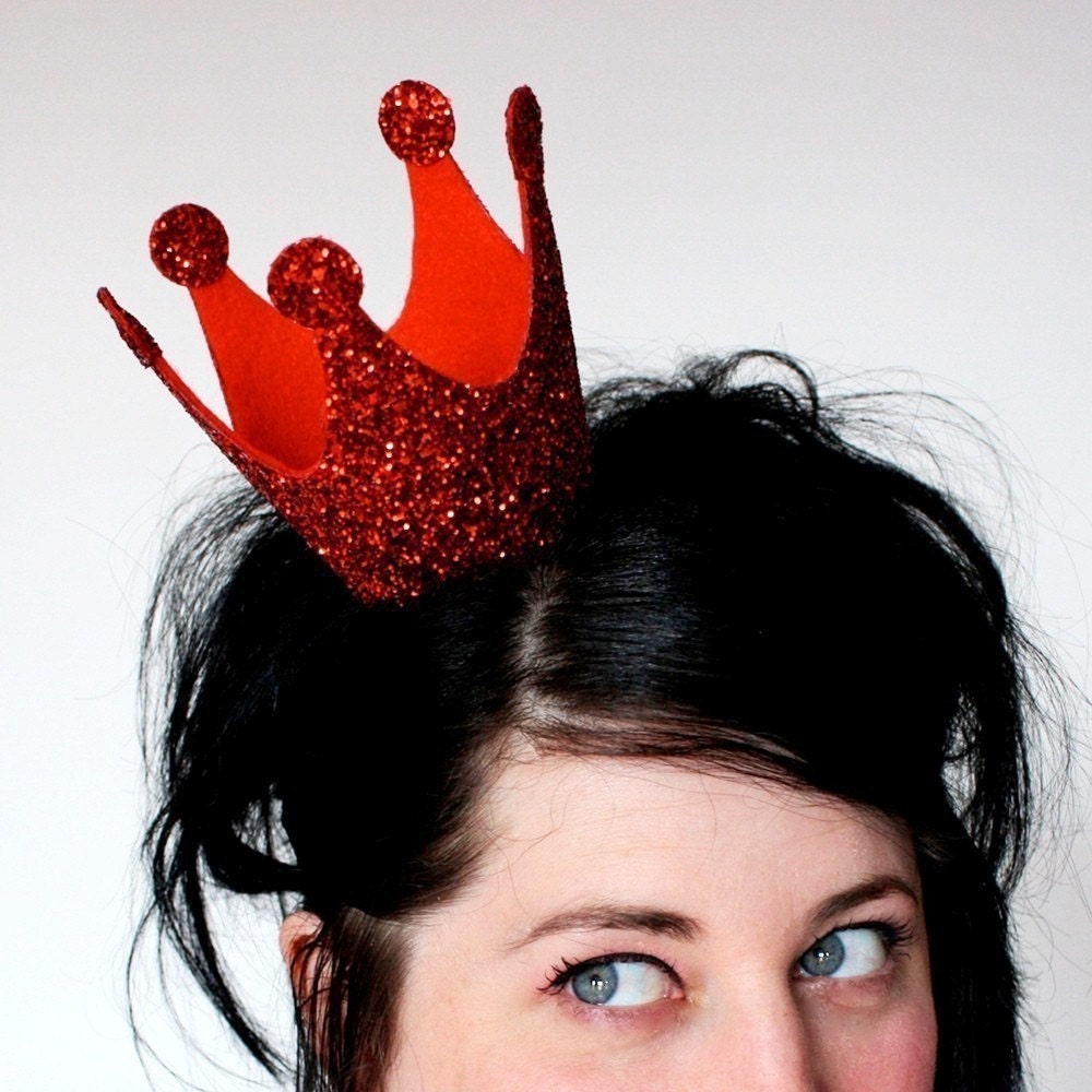 Queen of Hearts Crown Mini, Red Glitter Crown, Burlesque