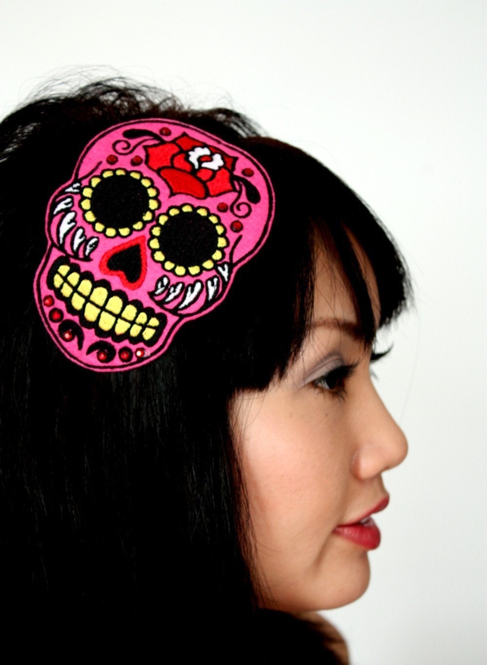 Sugar Skull Headband, Dia de los Muertos, Hot Pink