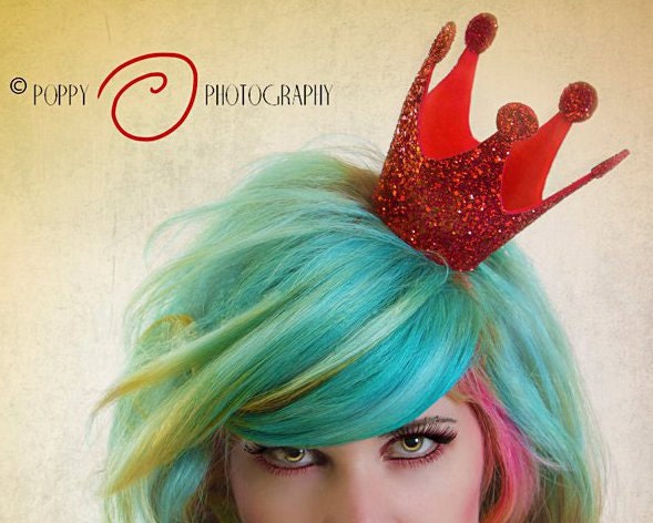 Queen of Hearts Crown Mini, Red Glitter Crown, Burlesque
