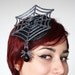 Halloween Hat, Spiders Cobweb Fascinator, Glittery Cobweb & Hanging Spider