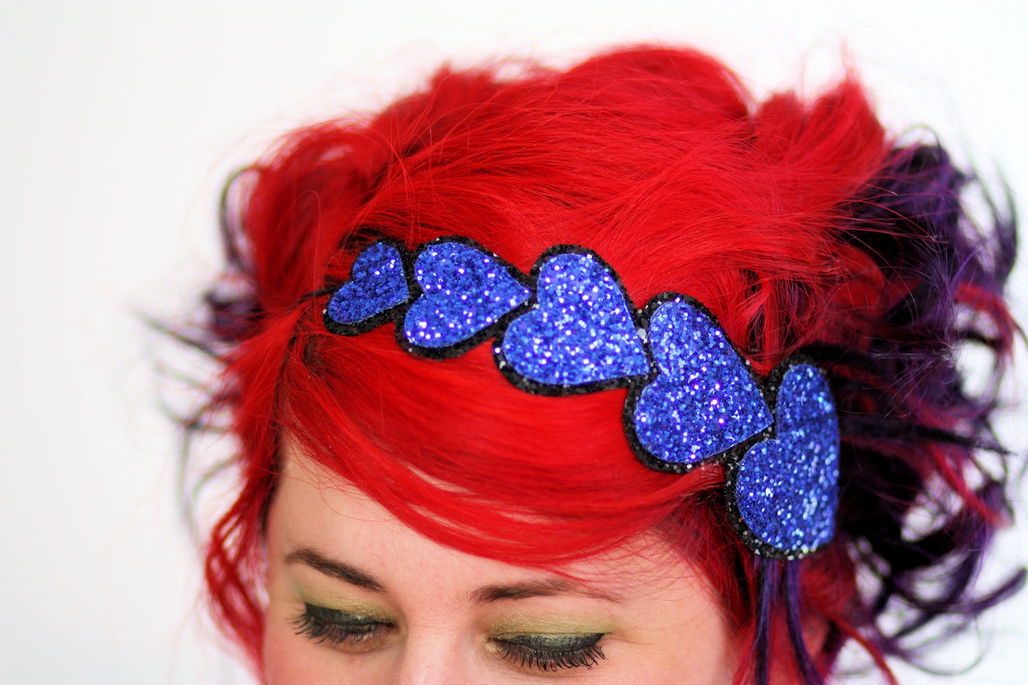 Blue Heart Headband, Royal Blue Glitter Headband