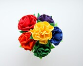 fabric flower cupcake topper. set of 6. rainbow colors