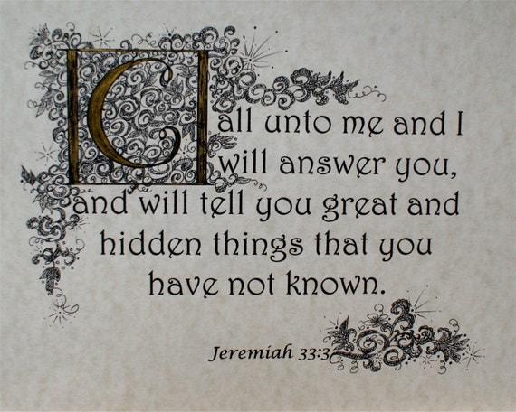Graduation gift, Calligraphy Custom, Inspiration, Encouragement,  Bible Scripture Verse, Jeremiah 33, verse 3