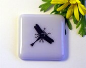 Dragonfly Fused Glass Magnet, on Lilac Purple Glass, Gift