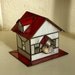 Red Barn Decorative Stained Glass Bird House, Home Decor, Red and White Glass