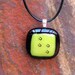 Fused Glass Pendant Necklace, Black Horseshoe Prints on Yellow and Black Glass