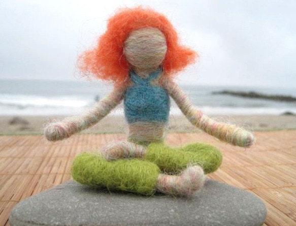 Carla the Needle Felted Yoga Doll (red haired) - Original design by Borbala Arvai, READY TO SHIP
