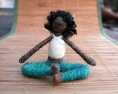 Grace the Needle Felted Yoga Doll (black curly), Original design by Borbala Arvai