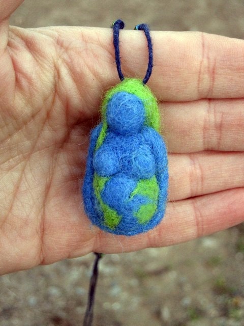 Needle Felted Earth Mama pendant -  Original design by Borbala Arvai,  READY To Ship