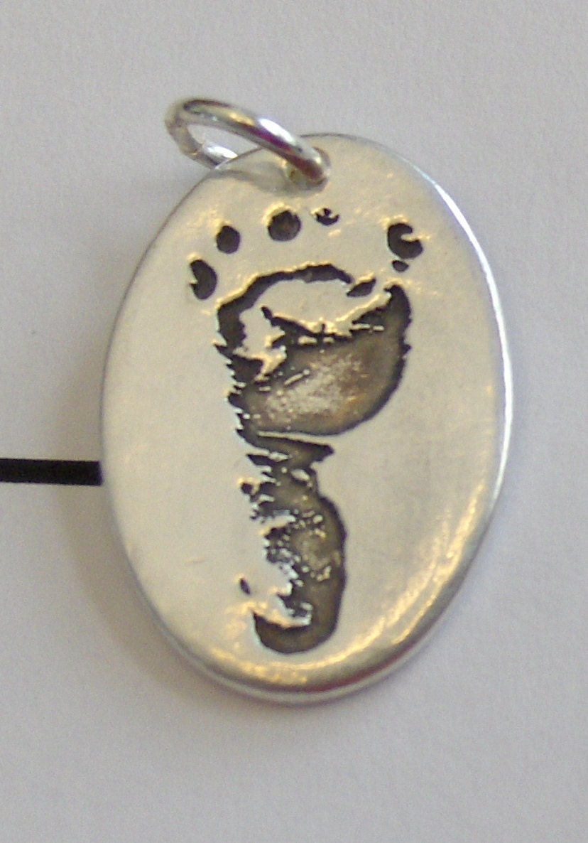 Your Childs Footprint in an Oval - Includes Personalization on back - Silver Pendant