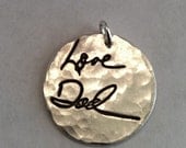 Memorial Jewelry Your Actual Loved Ones Writing Silver Pendant Made to Order