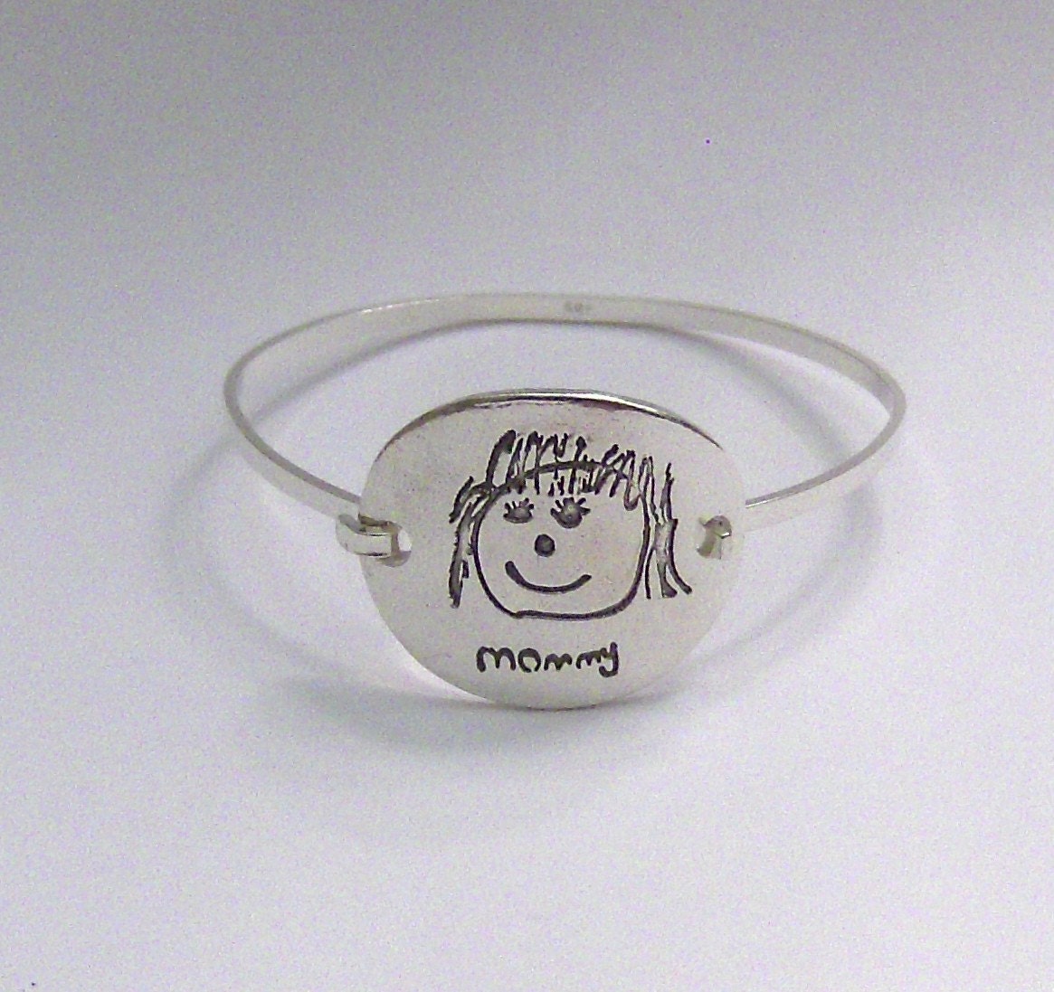 Your Child's Drawing -made into a Mommy Silver Bracelet-You can do it - Made to Order Custom Personalized