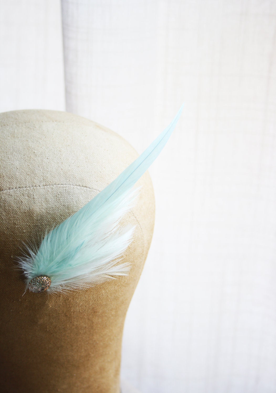 LUCY Fascinator in Mint  with Vintage Gold & Blush Button
