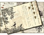 INSTANT DOWNLOAD diGital CoLLaGe Sheet ViNtaGe EpHeMera PaPer rObin BuTTerflieS PriNtaBle VintAge LaBelS FreNch SCriPts StaiNed, No. 25