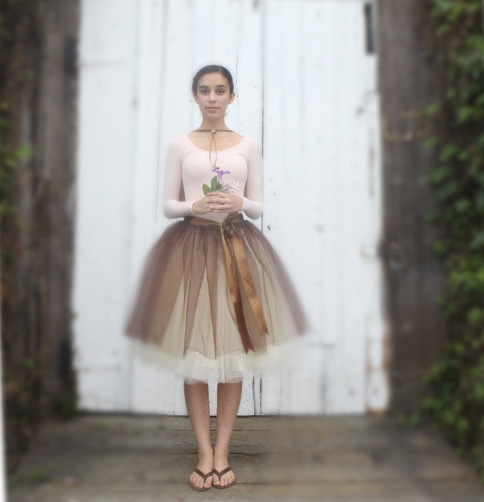 Chocolate Cream Ganache Autumn Tutu for Women.  Bridesmaids, party tutu, bridal reception, cocktail. You choice of custom length included.