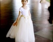 Ivory Flower Girl Tutu. Sewn long tulle skirt for princesses. Several colors available.