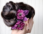 Magenta purple velvet vintage hair clips.