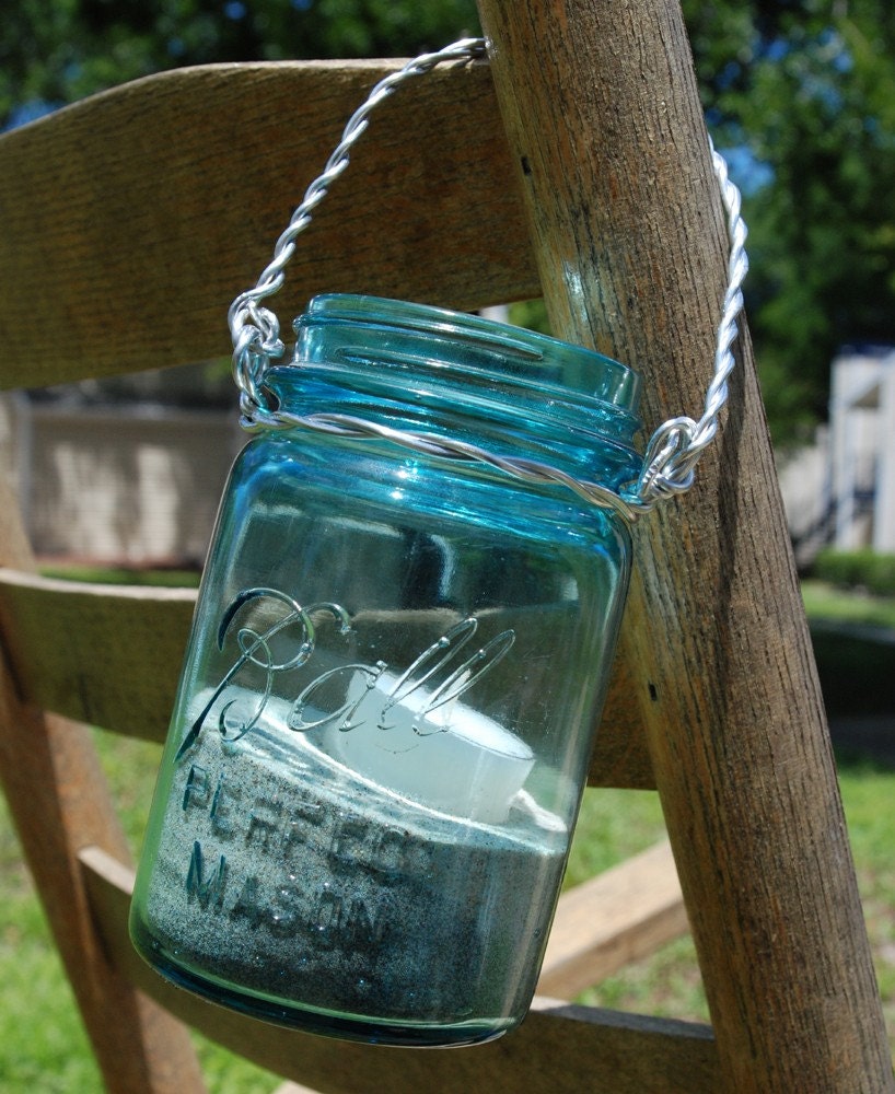 Blue Pint Sized Ball Mason Jar Lantern