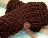 Chunky Knit Fingerless Mittens,  Button Cuff Fingerless Mittens, Brown Hazelnut
