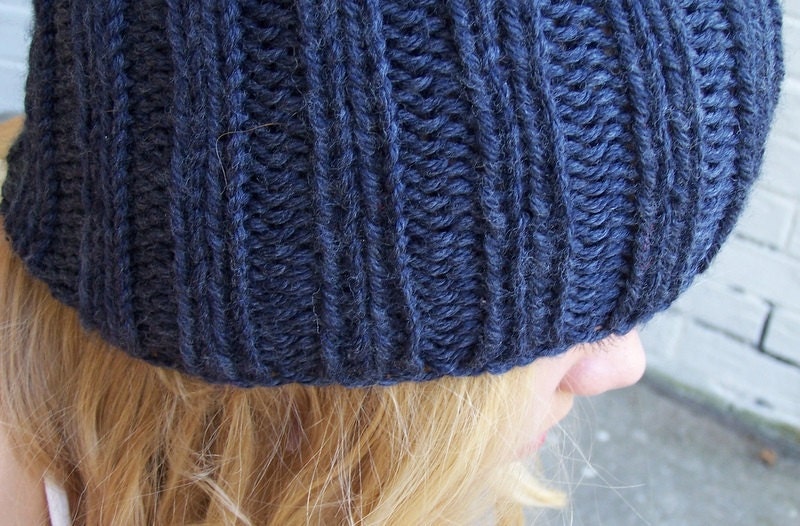 Hand Knit  Merino Wool Ribbed Cap, Knit Ribbed Hat, Knit Beanie, Charcoal Gray, Grey