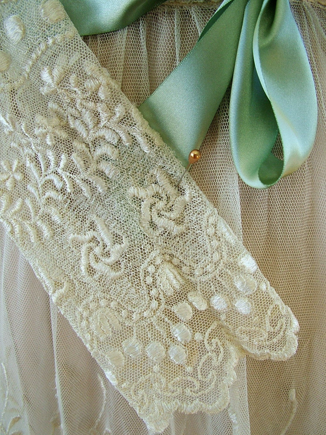 SALE 50 percent off Vintage 1900 Lace Victorian Wedding Bridal Gown on English Embroidered Net