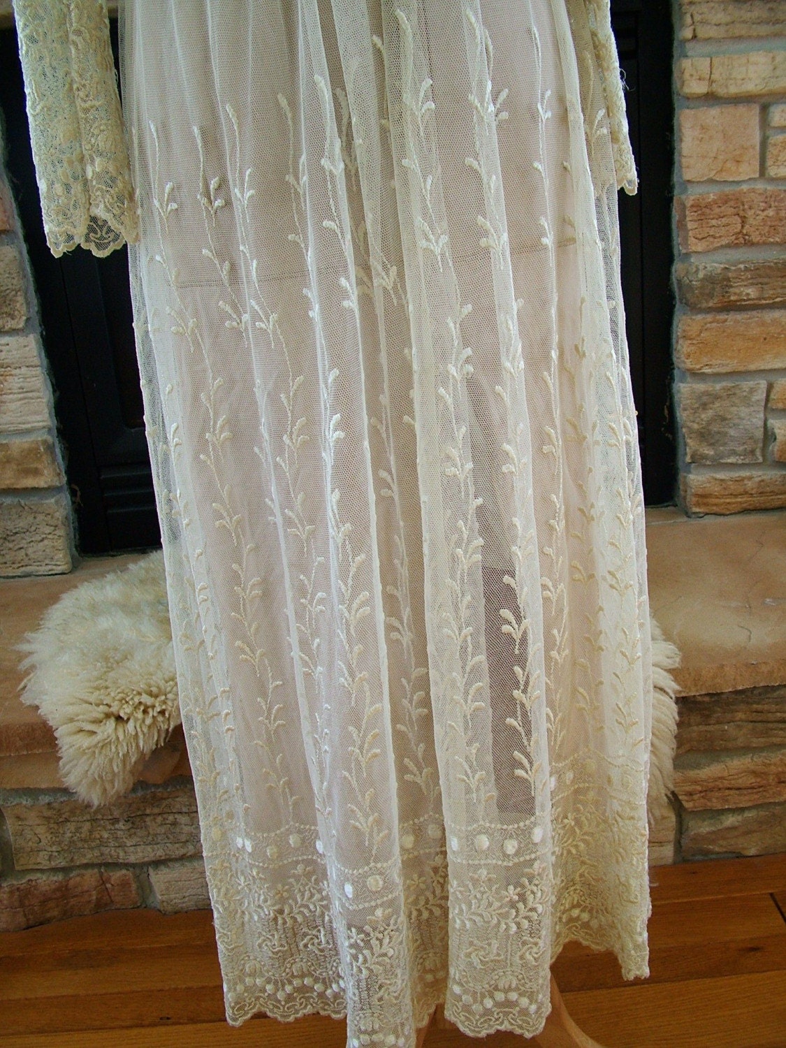 SALE 50 percent off Vintage 1900 Lace Victorian Wedding Bridal Gown on English Embroidered Net