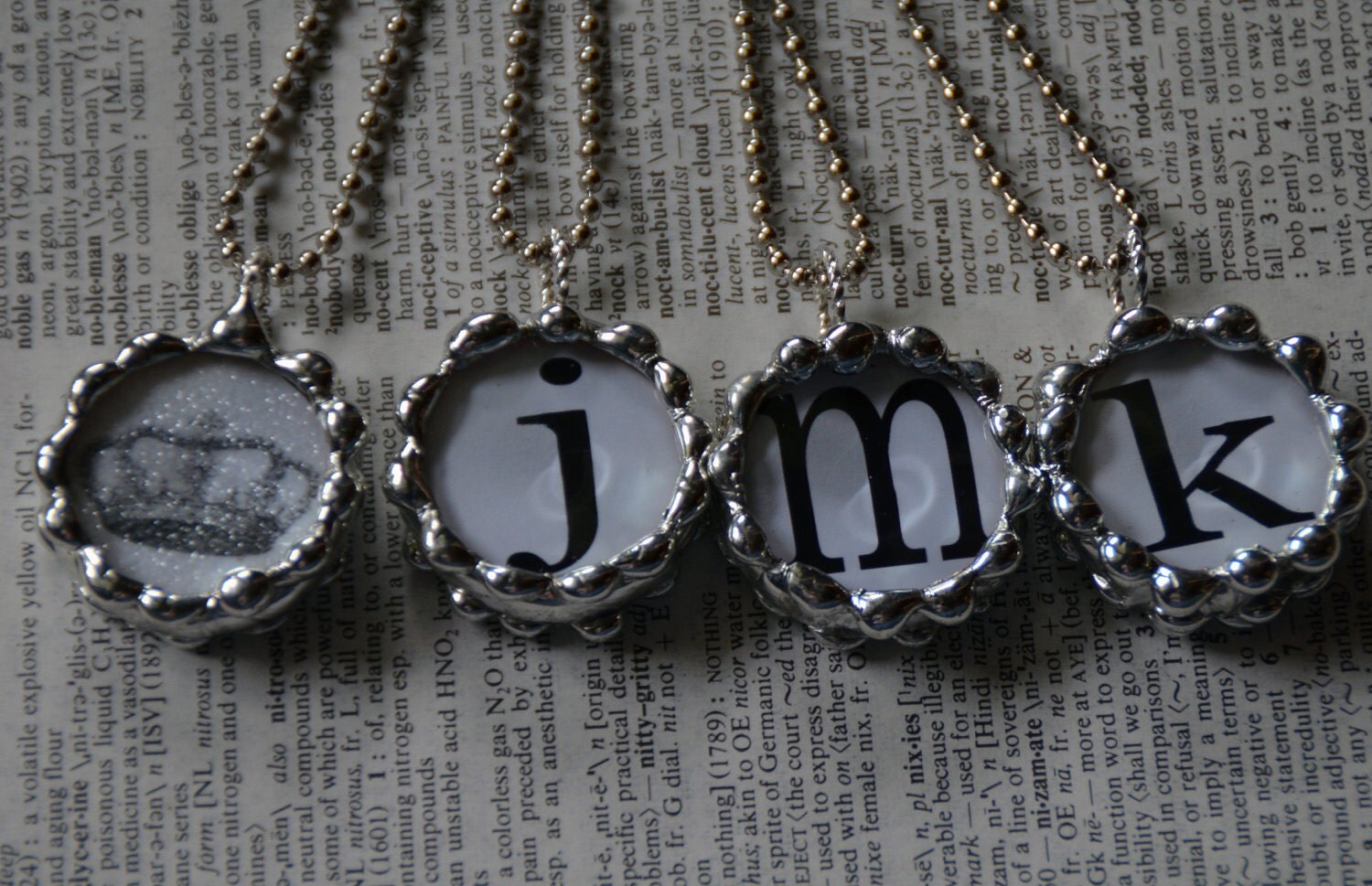 1 Inch Beveled Circle Soldered Charm Pendant with Glitter Royal Crown and ANY Initial and 30" Ball Chain