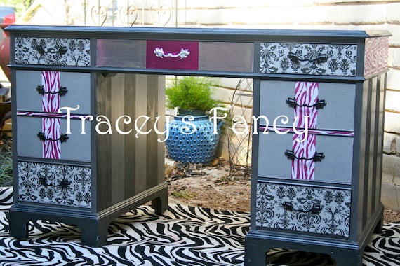 Custom Painted Vintage Pedestal Desk - MADE TO ORDER