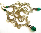 Butterfly Statement Earrings - antiqued brass filigree, wire wrapped czech crystals