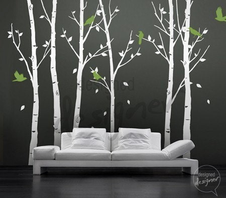 Vinyl Wall Decal Sticker Art - Birds in the Urban Forest 101in tall 6 leafy trees - Large - dd1014