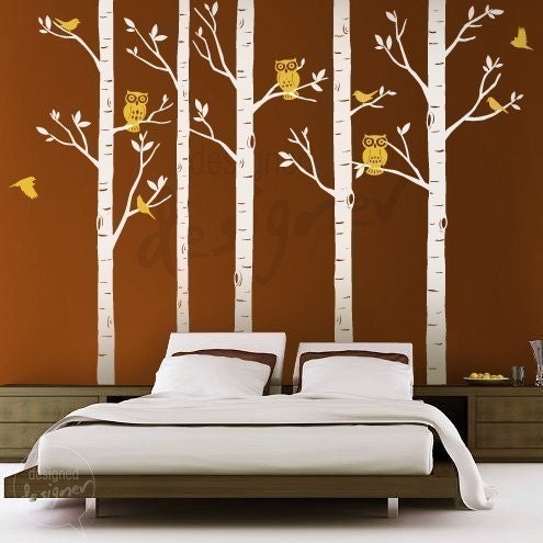 Wall Decal Birch tree wall decal -owl decal- dd1045