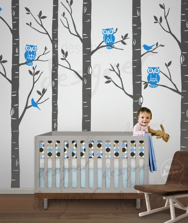 Wall Decal Birch tree wall decal -owl decal- dd1045