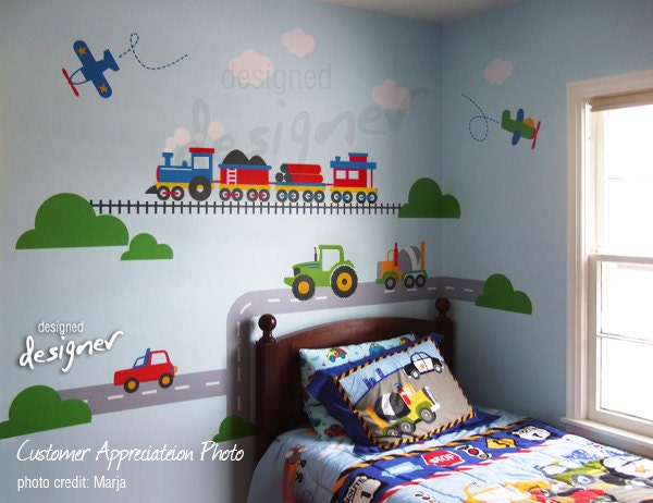 Kid wall decal -Transportation wall decal- truck, airplane, car, train wall decal Wall Sticker - dd1065