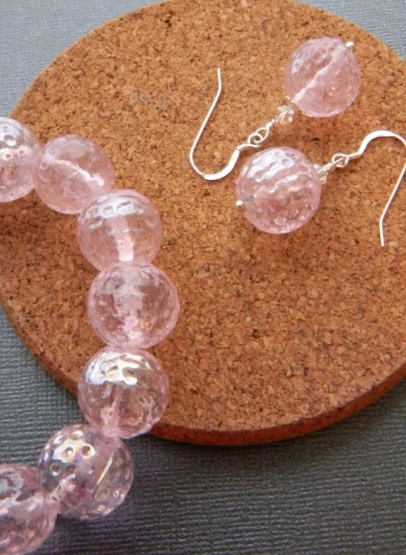 Pink bracelet pink earrings spring bracelet stretchy bracelet Pink Jewelry set Pastel colors Womens Fashion Jewelry