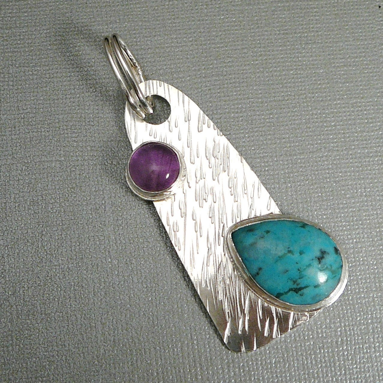 Sterling silver, amethyst and turquoise pendant