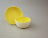 Small Nesting Bowls in Farmhouse White and Lemon Yellow by Nstarstudio