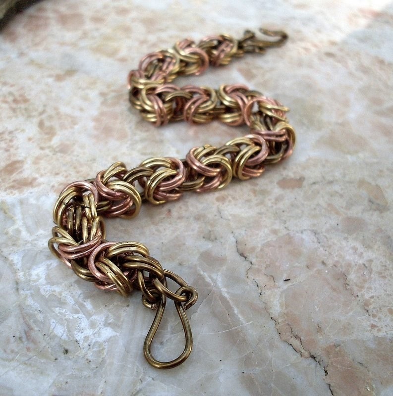Bracelet Byzantine Chainmaille in Copper, Brass and Gun metal