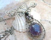 amethyst necklace in sterling silver with moonstone and onyx