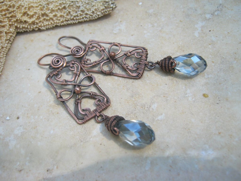 crystal and copper woven earrings