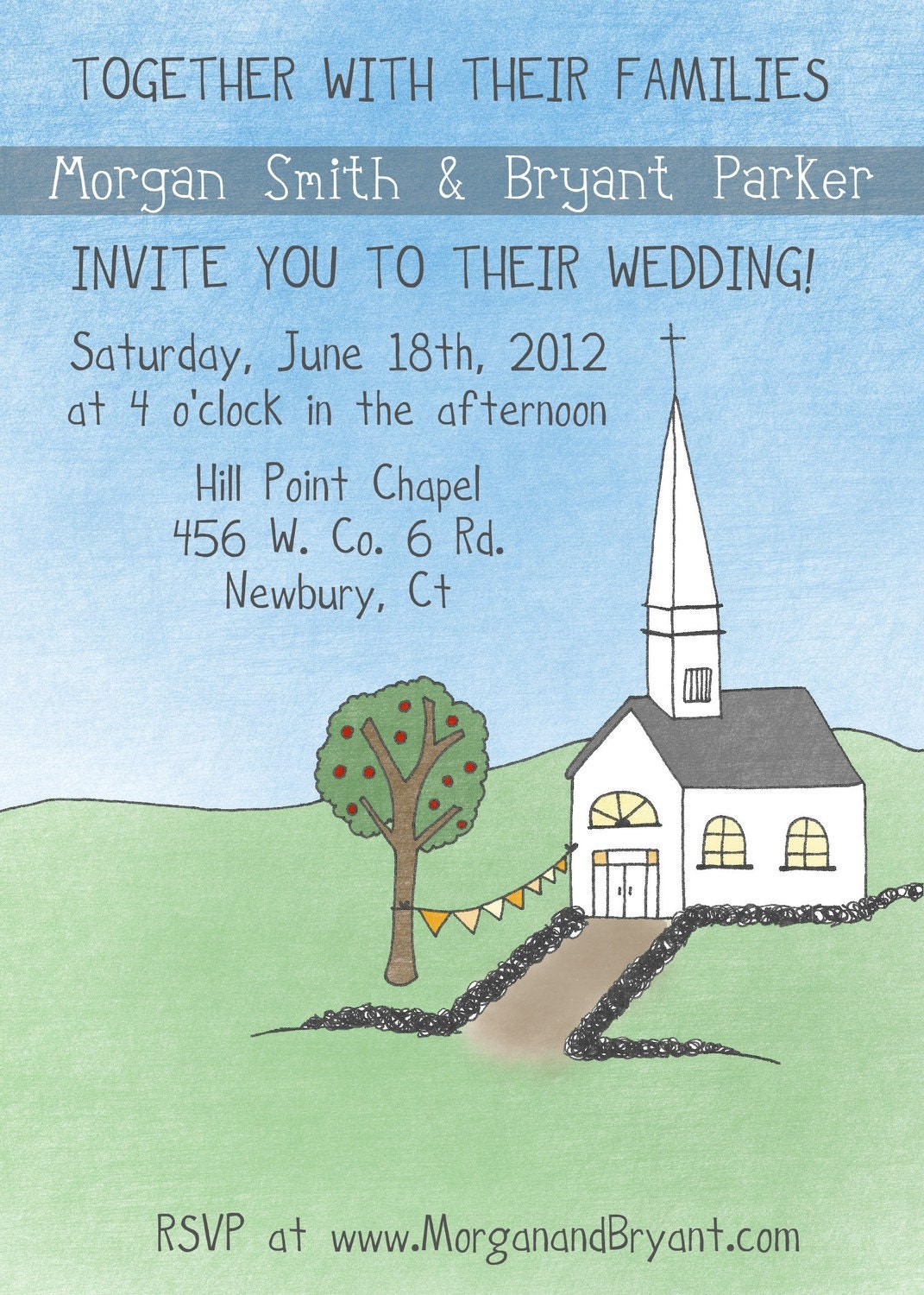 Primitive Church Wedding Invitation Save the Date DIY PRINTABLE