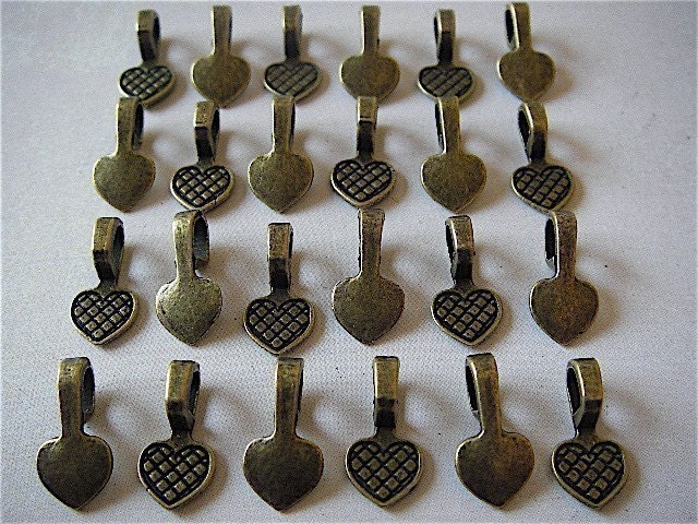 25 - Antique Bronze Colored - New Tibetan Silver Bails - Flat Pad Bails (TBB)