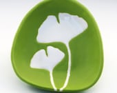 small ceramic serving bowl - ginkgo leaves in chartreuse green - ceramic and pottery